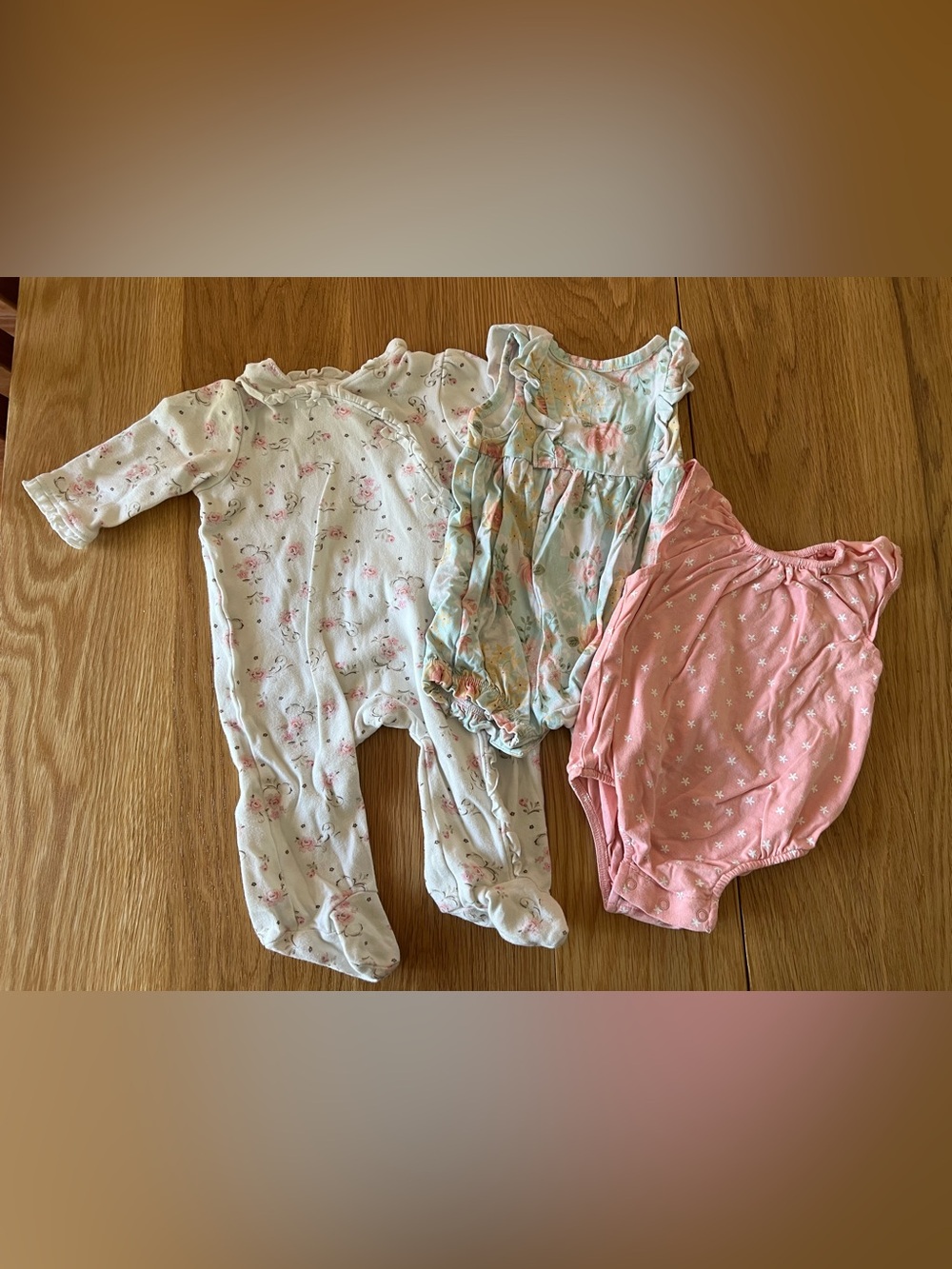 Little Me Baby Girl 6M Floral Ruffle Romper Footie Onesie 3-Piece Bundle